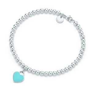 Tiffany & Co. Silver Heart Bracelet Blue Enamel 7"